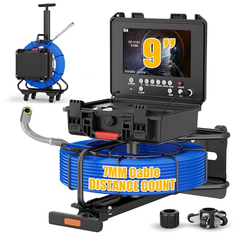 Sewer Camera with Selfleveling, Distance Count, 512Hz Transmitter, 9" 1080P HD Monitor Drain Plumbing Camera with DVR, IP68 Waterproof, 7mm Cable 165ft, 32GB Card Included - size: 50M