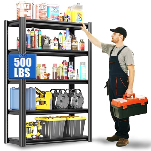 60" H Heavy Duty Garage Shelving 3000LBS Storage Shelves Adjustable 5 Tier Metal Shelving Unit, Industrial Utility Rack for Garage, Workshop, Basement, Home Office 60" H*27.5W*12D - size: 505(12.01''D*27.56''W*60''H)