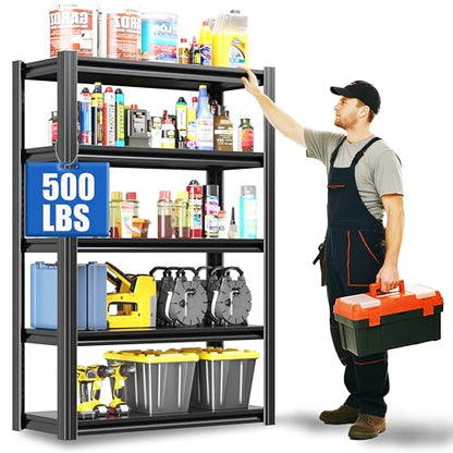60" H Heavy Duty Garage Shelving 3000LBS Storage Shelves Adjustable 5 Tier Metal Shelving Unit, Industrial Utility Rack for Garage, Workshop, Basement, Home Office 60" H*27.5W*12D - size: 505(12.01''D*27.56''W*60''H)