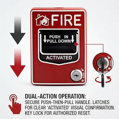 Manual Pull Station Fire Alarm, Emergency Alarm Station with Key, Dual Action Manual Call Point Fire Alarm Panic Button, Wired 9-28VDC Compatible for Alarm Siren or Panel, Includes 2 Keys
