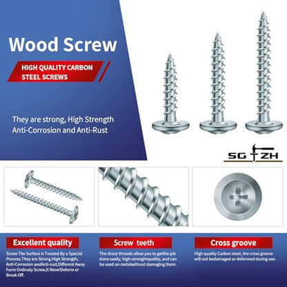 #8 x 1-1/2" Wood Screw 100Pcs Alloy Steel Standard Thread Truss Head Fast Self Tapping by SG TZH - color: Silver - Alloy Steel, size: #8 x 1-1/2"