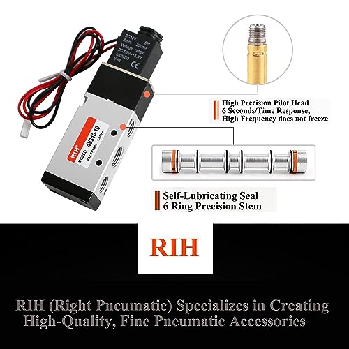 RIH Pneumatics Solenoid Valve 4V310-10 12V/24V/110V Series Single Coil Pilot-Operated Electric 2 Position 5 Way Connection Type (DC12V/Out of line, 3/8"NPT) - size: DC12V/Out of line, style: 3/8"NPT