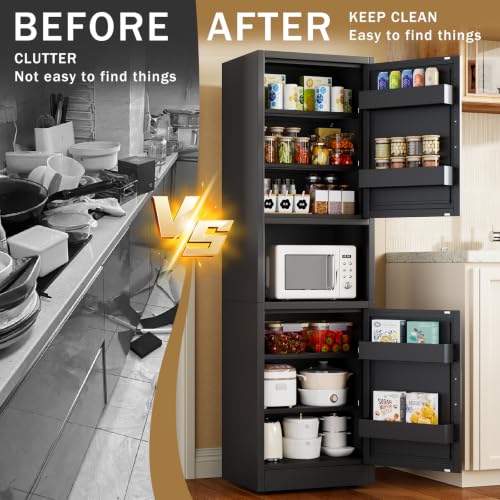 67" Freestanding Metal Pantry Cabinet, Tall Kitchen Food Storage Cupboard - color: Black, size: 15.75"D x 19.68"W x 67"H