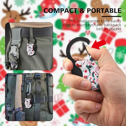 Small Pocket Knife for Women Men, Cute Box Cutter, Folding Utility Knife with 1.38''Sharp Blade, Mini EDC Knives for Everyday Carry, Ideal Gifts for Men and Women（Christmas Gifts） - color: Christmas Gifts