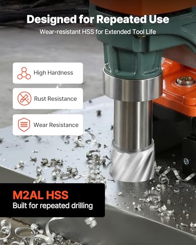VEVOR Annular Cutter Set, 16 pcs Weldon Shank Mag Drill Bits Kit, 1" Cutting Depth, 7/16" to 1-3/8" Cutting Diameter, HSS, 14 Drill Bits with 2 Pilot Pins, Plastic Case, for Magnetic Drills, Steel - size: 7/16" - 1-3/8" * 1"