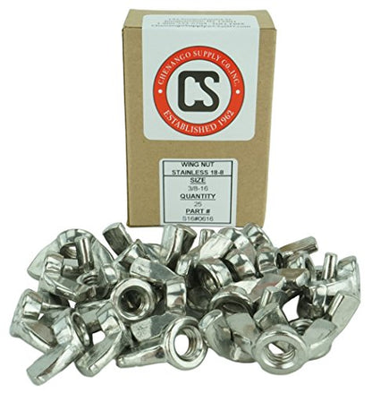 Stainless 3/8-16 Wing Nut, Coarse Thread 304 Stainless Steel - size: 3/8-16 WING NUT