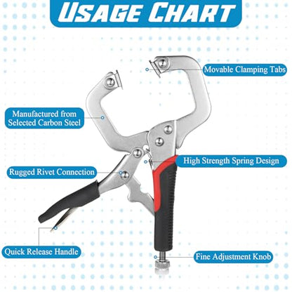 4 Pcs Locking C Clamp 6, 9, 11 Inch Heavy Duty Welding Clamps Pliers Vise Grip Clamps with Swivel Pad with Regular Tip and Swivel Pad for Craftsmen Home Workshop - size: 6/9/11/14 Inch,Set of 4