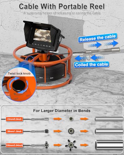 Sewer Camera, IP68 Drain Sewer Pipe Endoscope Camera 4.3" Screen with 32GB DVR,Borescopes Plumbing 8500mah Battery DVR Video Recording for Plumber (Cmaera 23MM) - size: Camera 23MM