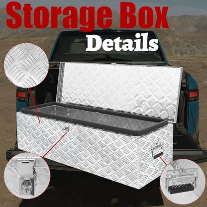 39x13x11 Inch Heavy Duty Pickup Storage Box Diamond Plate Portable Toolboxes Aluminum Underbody Truck Tool Box with Buckle Lock and Keys Suitable for Truck Bed Pickup RV Trailer - size: 39" L x13" W x11" H