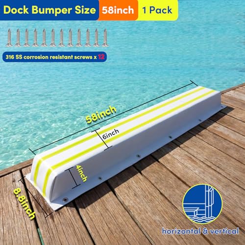 Dock Bumpers 36 Inch/48 Inch/58 Inch/72 Inch, Boat Dock Bumpers with Upgrade Reflective Strip and Stainless Steel Screws, Dock Fenders Bumper Guards Marine Grade (Black/White/Gray) -1 Pack 2 Pack - color: White, style: 58in-1pack