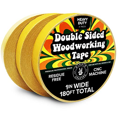 HIPPIE CRAFTER 3 Pack Double Sided Tape for Woodworking, 1 Inch Wide Heavy Duty Woodworking Tape for CNC Machines and Routing Templates, 60 Feet Each,180ft Total - color: Yellow Double Sided Tape