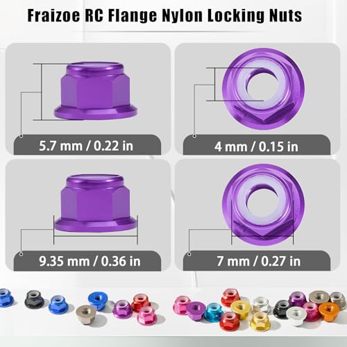 4Pcs M4 Flange Nuts Aluminum, M4-0.7mm Hex Flange Nylon Insert Lock Nuts for 1/10 Scale RC Car Traxxas Slash 4x4 2WD Stampede VXL Rustler VXL HPI Redcat Axial Racing Truck Buggy Crawler Wheels - color: Purple, size: 4Pcs
