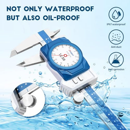 Dasqua Digital Dial Calipers 6"/150mm IP67, Resolution 0.0005", Accuracy ±0.001”, Inch/Metric/Fractional Conversion Measuring Tool - size: Digital Dial IP67