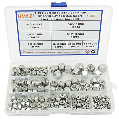 #4-40 to 3/8"-16 304 Stainless Steel Nylon-Insert Hex Lock Nuts Kit