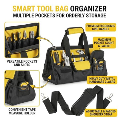 Tool Bag Heavy Duty Organizer for Men, 17 inch - color: Yellow