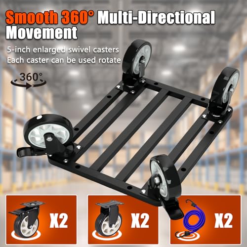 Stainless Steel Furniture Dolly, 2000lbs Capacity Heavy Duty Furniture Dolly, 5-inch Swivel casters, 24 x 18 inch Platform and Fastening Device, Safely Moving Heavy Objects - size: 24"L x 18"W x 7.5"H