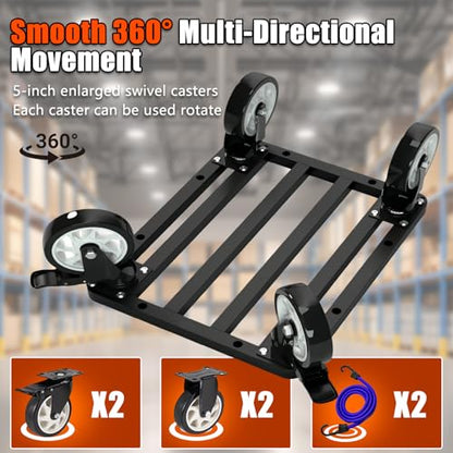 Stainless Steel Furniture Dolly, 2000lbs Capacity Heavy Duty Furniture Dolly, 5-inch Swivel casters, 24 x 18 inch Platform and Fastening Device, Safely Moving Heavy Objects - size: 24"L x 18"W x 7.5"H