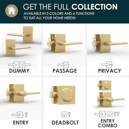 Passage Door Handle Satin Brass, 1 Pack - Glamor Modern Lever, Gold Finish - color: Satin Brass