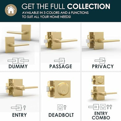 Passage Door Handle Satin Brass, 1 Pack - Glamor Modern Lever, Gold Finish - color: Satin Brass