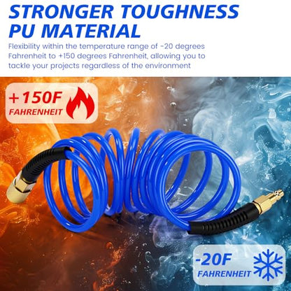 Flutesan 10 Pack 1/4 in x 10 ft Recoil Air Hose with Quick Coupler, Blue - color: Blue