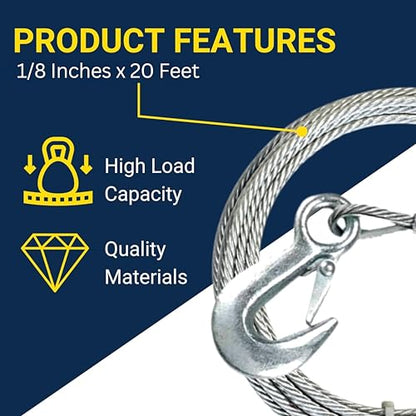 Tie Down Engineering 59380 Winch Cable 1/8" X 20' - size: 1/8 in x 20 ft