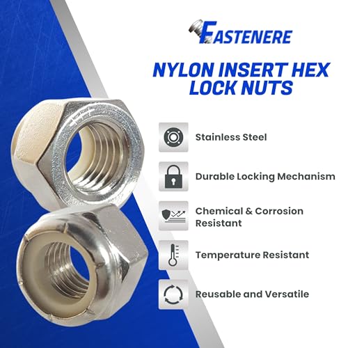 Fastenere Nylon Insert Hex Lock Nuts - 3/8"-16 Stainless Steel 18-8, Plain Finish, Corrosion-Resistant, Durable Hardware Nuts for Secure Fastening, Locking Nut, (50-Pack) - size: 3/8-16 (50 Pack)
