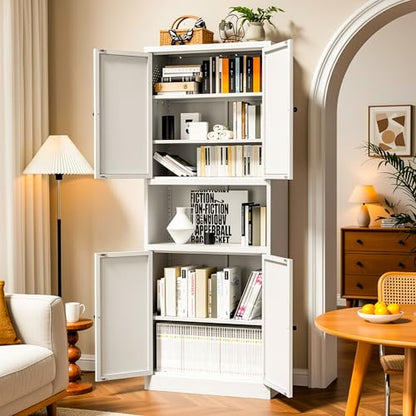 AQY Metal Pantry Cabinet, 72" White Kitchen Storage Cabinet with Doors - color: White, style: H72" - 4 Doors Wire Hole Hooks & Vents