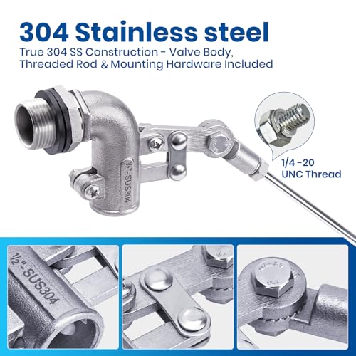 1/2" Stainless Steel Float Valve for Water Tank with 5" Float Ball - size: 1/2inch