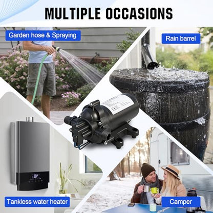 ECO-WORTHY 33-Series Water Pressure Diaphragm Pump Industrial 110V AC 4.0GPM Flow 50PSI Rated Pressure Self Priming RV Fresh Water Pump for Camper Kitchen Bathroom Marine Yacht Caravan - color: Black 9