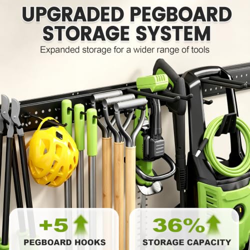 Garage Tool Organizer Wall Mount, 49.5 Inch Heavy Duty Garage Organization System with 10 Adjustable Hooks, Garden Tool Storage Rack for Garage, Yard & Shed, Holds Up to 400 lbs - size: 49.5" | 3 Panels + 10 Hooks