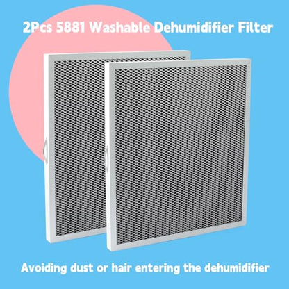 2 Packs 5881 MERV 8 Dehumidifier Filter Compatible with Whole-House Dehumidifiers E100 E080 8192A Models and Dehumidifying Ventilator 8192A, Washable Replacement Parts 13.58x12x0.79in