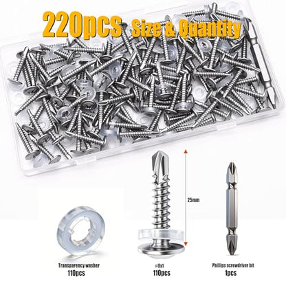 weideer 220pcs #8×1" Self Tapping Screws for Metal, 410 Stainless Steel Metal Screw, Truss Head Sheet Metal Screws with Washer, Screwdriver Bit K-158-W-25mm - size: SV 220PCS ＃8×1"