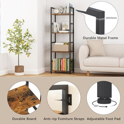 4 Tier Bookshelf, Narrow Storage Organizer for Small Space, Brown - size: 4 Tier