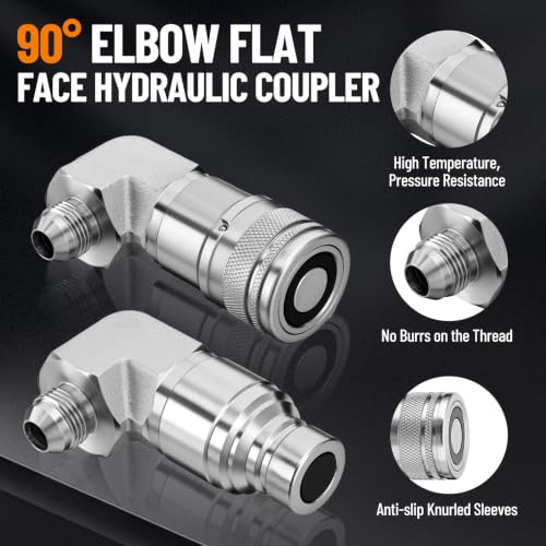 90° Elbow Flat Face Hydraulic Coupler, 1/2" Body Size x 1/2" JIC - size: 1/2" Body 1/2" JIC