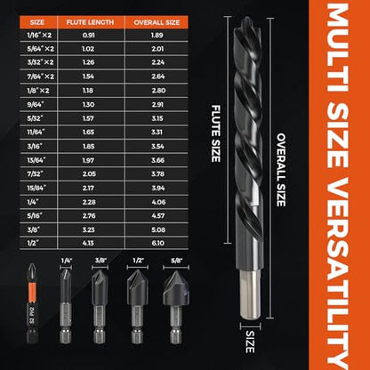 Luckyway Cobalt Drill Bit Set 21 PCS 1/16"-1/2" with Bullet Point Tip and Countersink Drill Bit 4 PCS 1/4"-5/8", TiAlN Coated for Hardened Metal, Mild Steel, Stainless Steel