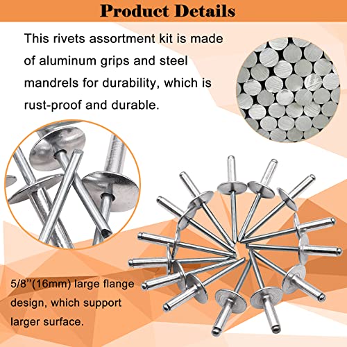 100pcs Aluminum Large Flange Blind Rivets, 3/16" x 3/8", Flange Diameter 5/8" (16 mm), Pop Rivets Assortment Kit Blind Rivet by Bolt Dropper, Grip Range(3-6mm) - size: 3/16''x 3/8'', style: aluminum