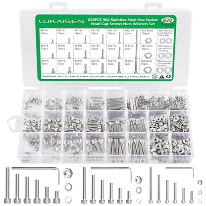 820Pcs Screw Assortment Kit, M2-M4 Stainless Steel Hex Socket Cap Bolts - size: SS M2 M3 M4 820pcs 3