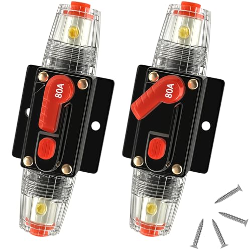 80 Amp Manual Reset Circuit Breaker DC 12-48V Waterproof Inline Fuse Holder, 3-15 AWG Overload Protection for Car Audio Sound Amplifier System RV Marine Boat Truck Solar (Pack of 2) - style: 80A