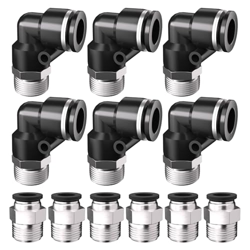 12PCS Pneumatic Elbow and Straight Combination 1/2 Inch Tube OD x 1/2 Inch NPT Thread Push to Connect Fittings