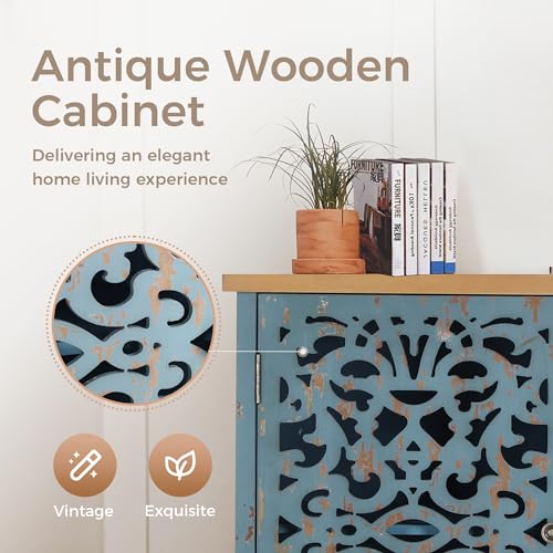 MAISON ARTS Tall Entryway Buffet Cabinet with Storage, Accent Cabinet - color: Blue, style: 2 Door-Tall