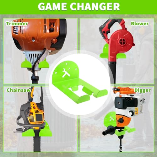 Upgraded Trimmer Rack Wall Mount - 8" Heavy Duty Weed Eater Hanger for Garage Wall, Garden Power Tool Holder Organizer Hooks for Grass Trimmer, Hedge Trimmer, Leaf Blower and Chainsaw, Green, 3 Pack - color: Green-3Pack