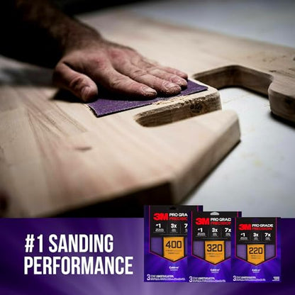 3M Pro Grade Precision Faster Sanding Sheets, NO-Slip Grip Backing, Assorted Grits 220/320/400, 9" x 11", 3 Sheets Each, 9 Total - style: Assorted Grits 220/320/400, 3 Sheets Each, 9" x 11"