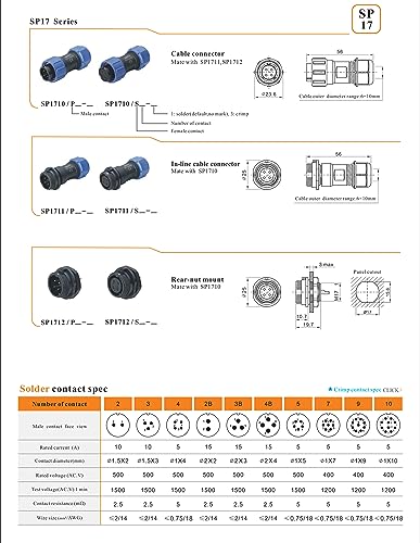 SP17 4 Pin Connector Waterproof Aviation Circular 5A Male Female Cable Plug Chassis Socket for Outdoor Power Light Application - size: 4 pin 5A