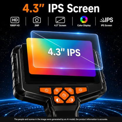 50FT Borescope Camera with Light, 4.3" Screen Inspection Camera, No WiFi - size: 4.3''Single Lens 50FT