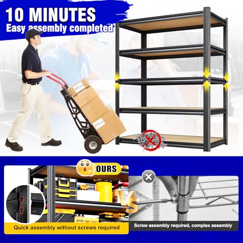71"H Heavy Duty Garage Shelving - 1900 LBS Capacity 5-Tier Metal Storage Shelves, 71"H x 28"W x 12"D Adjustable Steel Utility Rack, Compact Storage Shelf for Pantry, Closet, Basement, Shed - Black - size: 28"Wx12"Dx71.2"H