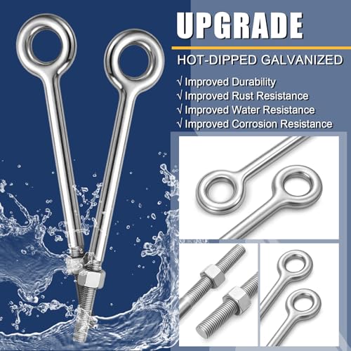 6 Pcs Eye Bolt with Nuts 3/4''x12 Hot-Dipped Galvanized Lifting Ring Bolt