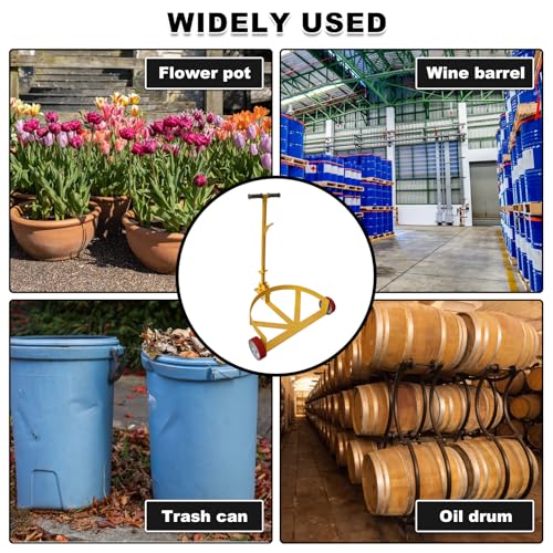55 Gallon Drum Dolly Heavy Duty, 1200 lbs Capacity Barrel Cart with Adjustable Handle & Locking Caster, Low Profile Steel Drum Truck for Industrial, Warehouse, Workshop Use-Yellow