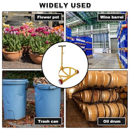 55 Gallon Drum Dolly Heavy Duty, 1200 lbs Capacity Barrel Cart with Adjustable Handle & Locking Caster, Low Profile Steel Drum Truck for Industrial, Warehouse, Workshop Use-Yellow