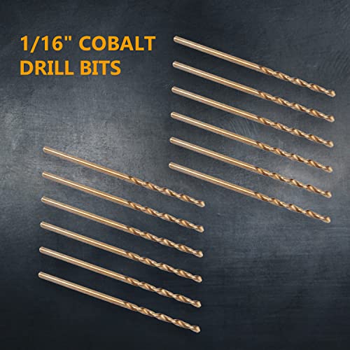POWERTEC 1/16" Cobalt Drill Bits - 12 Pack - 1-3/4" Length - M35 HSS Jobber Length Twist Bits with 135° Tip for Drilling Wood, Metal, Stainless Steel, Nickel Alloy, Cast Iron & Plastic (QDB2013) - style: 12PK 1/16" Cobalt Drill Bit (1-3/4" L)