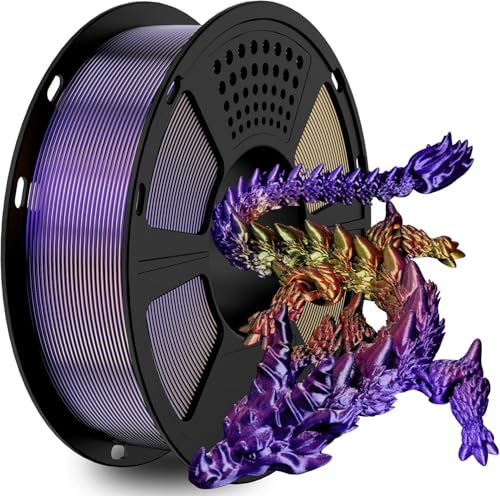 GIANTARM Silk PLA Tri Color Filament 1.75mm 1kg (2.2lb), Metallic Shiny Triple Color Red/Gold/Purple Silk PLA Filament, ±0.02mm Accuracy, Neatly Wound, Non-Clogging, Red& Gold & Purple - color: Red Gold Purple